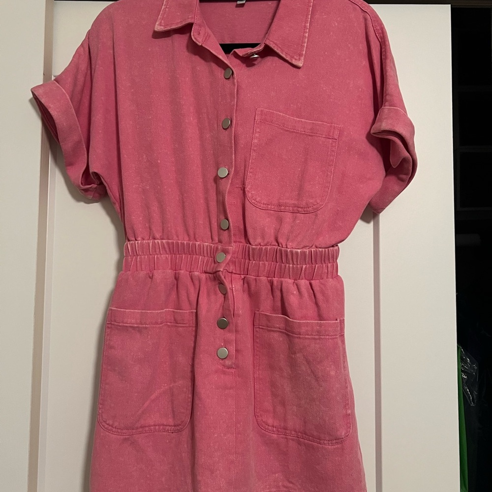 White Birch Pink Button-Up Dress